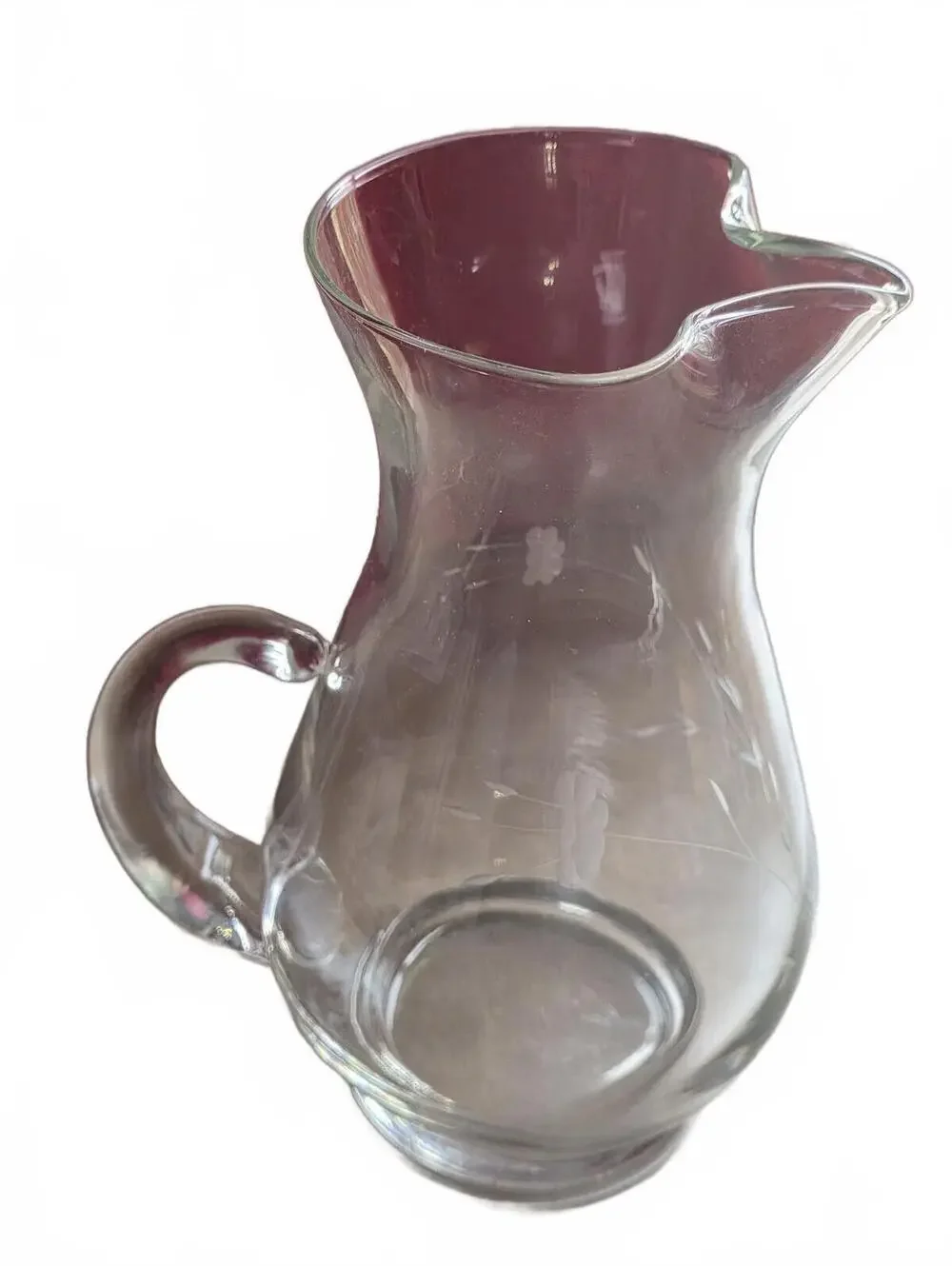 Princess House Heritage Glass Pitcher Vintage Clear Crystal Etched Floral 9.5